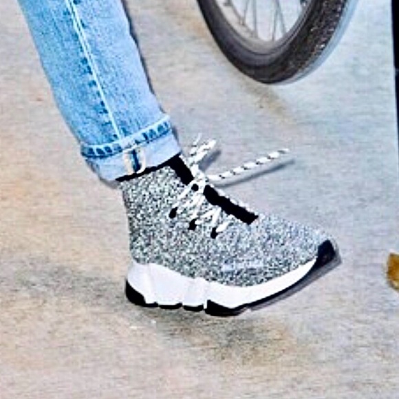 Balenciaga Speed LT Lace Up Sneakers Silver Metallic Sock Trainers w/ Box - Picture 9 of 9